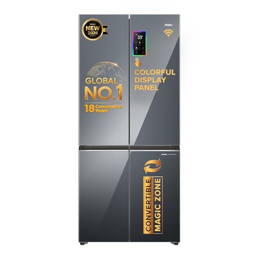 Image of Haier 520 L 3 Star Lumiere Frost Free Inverter Smart Sense AI enabled French Door Side by Side Refrigerator (HRB-600MGU1, Mirror Glass, Magic Convertible, India's 1st Colour Touch Display, 2026 Model)