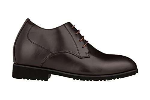 TOTO Men's Invisible Height Increasing Elevator Shoes - Coffee Brown Leather Lace-up Pointed Dress Boots - 3.6 Inches Taller - K8009 - Size 12 D(M) US2