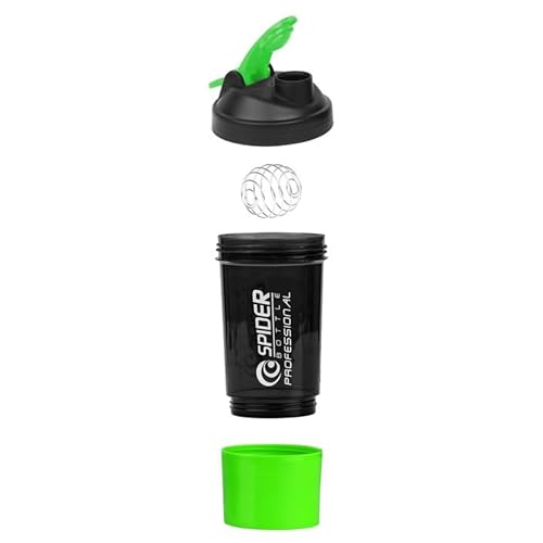 Image of Zyro Spider Gym Shaker Bottle, Shakers for Protein Shake 500 Ml with 1 Storage Compartment Gym protein shaker for workout (Pack of 1, Green)