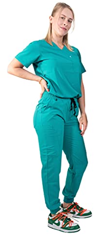 Image of Mim Jogger Scrub Pants for Women, Skinny Leg Joggers, Burgundy, Black, Navy Blue, Green