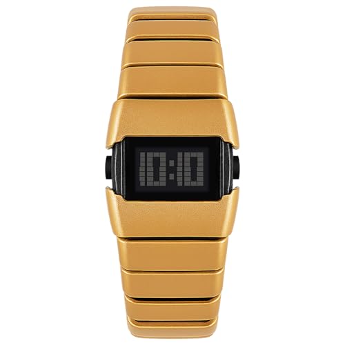 Image of WiseWalker Unisex GenZ Luxury Style Digital Gold Watch Unique Band with LED Display Digital Watch | Retro Digital LED Watch Black Display Screen Modern Fashion Timepiece | Wristwatch For Men and Women