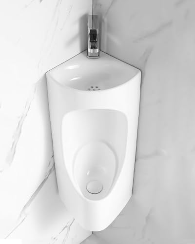 Urinario de Pared para Hombre Esquina con Lavabo y Tubo, Urinarios de Cerámica para Baños Masculinos, Inodoro Masculino con Cisterna para Baños en Garajes y Sótanos(White)