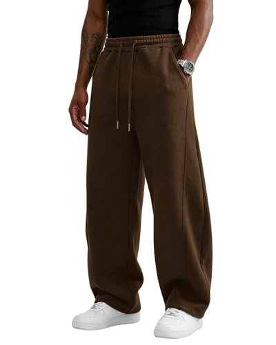 Image of Wangdo Men's Baggy Sweatpants Wide Leg Lounge Cotton Jogging Pants Casual Elastic Waist Joggers with Pockets