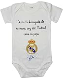Genérico Body bebé personalizado barriguita fútbol | 100% Algodón | Personalizado a tu gusto | Manga larga/corta | Regalos para bebés (Blanco, 9-12M)