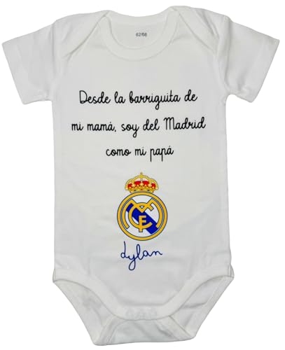 Genérico Body bebé personalizado barriguita fútbol | 100% Algodón | Personalizado a tu gusto | Manga larga/corta | Regalos para bebés (Blanco, 0-3M)