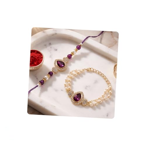 Image of I Jewels Designer Kundan Pearl Bhaiya Rakhi With Roli Chawal for Brother /Bro /Men with Rakshabandhan Card