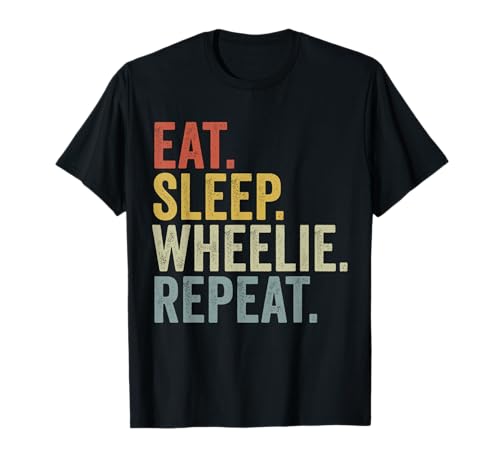 Image of Eat Sleep Wheelie Repeat Funny Motorbike T-Shirt
