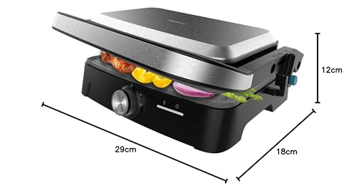 Cecotec Gril Électrique avec Grill Rock'nGrill 1500 Full Open. 1500W, Ouverture 180º, RockStone Antiadhérent, Plaque Flottante, Bac Récupérateur de Graisse, Rangement Vertical, 281x173 mm