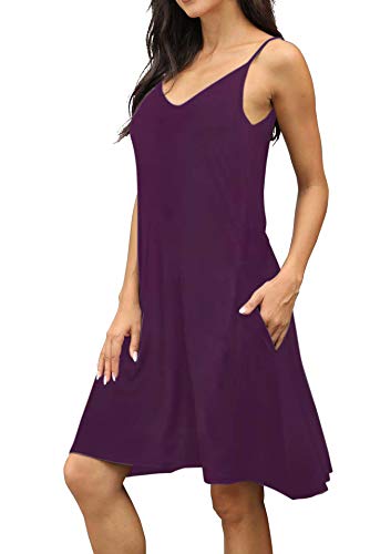Image of Women's Summer Spaghetti Strap Casual Swing Tank Beach Cover Up Dress with Pockets