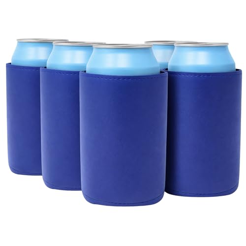 Image of TahoeBay Leatherette Can Cooler Sleeves in Bulk, 12-Pack, Blue | Blank Faux Leather, Plain Neoprene Beer Coolers for 12 oz Cans, Blanks for Heat Transfer Vinyl, Groomsmen Gifts, Party Favors