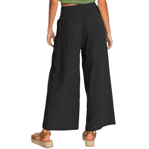Summer Wide Leg Pants for Women Lightweight Breathable Cotton Linen Pant Stretchy Casual Trousers with Button Pockets3