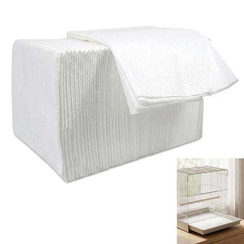 Lyyozwo Bird Cage Liner Papers 100 Pcs Bird Cage Paper Liners 19.69 x 11.02 inches Pet Animal Cages Cushion Precut Absorbent Birds Paper for Pet Birds Parrot Small Animal (White)