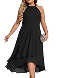 Ever-Pretty Plus Women's Sleeveless Halter A Line Pleated High Low Plus Size Wedding Guest Cocktail Dresses Black US18