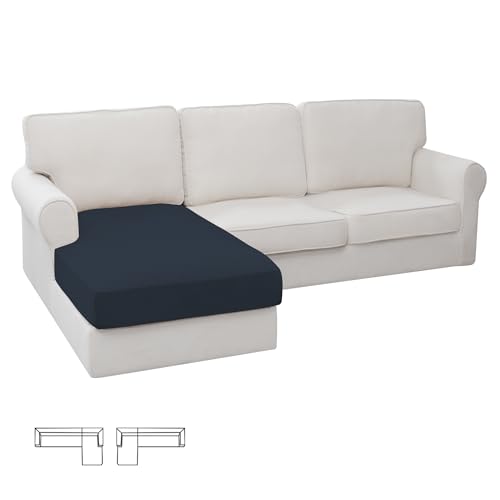 Image of Easy-Going Stretch 1 Piece Chaise Lounge Cushion Slipcover | Sectional Couch Covers L Shape Separate Cushion Couch Seat Chaise Cover for Both Left /Right Sectional Couch Dark Blue
