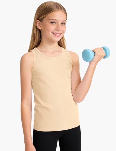 Image of Auranso Girls Tank Tops Cotton Sleeveless Undershirts Athletic Dance Tops