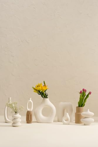 Image of PUREZENTO White Farmhouse Vase White and Beige Set of 9 Matte Finish Ceramic Designer Flower Vase for Home Decor Centre Table Room Side Corners