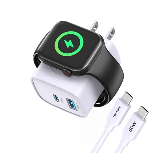 TOPADRE Charger for Apple Watch, USB C Charger Block, 3-in-1 20W Fast Charging, Portable Plug Travel Essential Charge for iWatch Ultra/SE/ 10/9/ 8/7/ 6, iPhone 16/16 Pro/ 15 Series, Purple