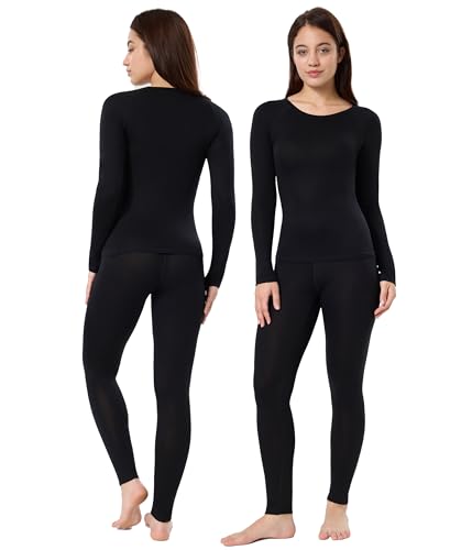 CAOZITOU 100% Merino Thermounterwäsche Damen, Warme Skiunterwäsche Wolle Funktionsunterwäsche Set, Thermo Langarm Unterwäsche Frauen für Winter (180g, Schwarz, M)
