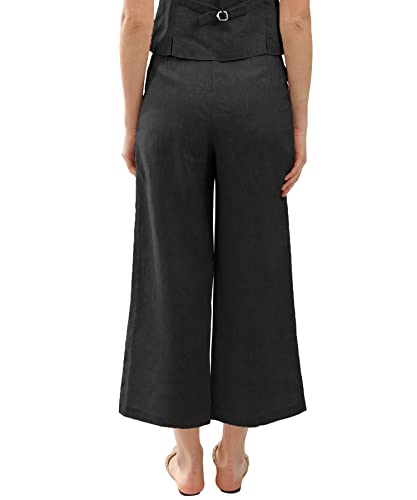 Amazhiyu Women's Linen Ankle Pants Pleated Front Wide Leg Straight Cropped Trouser2