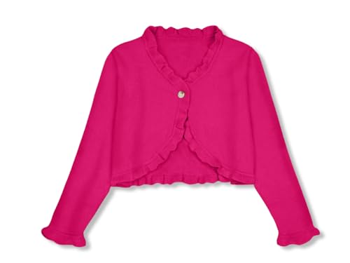 Girls Open Front Button Knit Ruffle Long Sleeve Cardigan Bolero Shrug Cover Up Sweater 4-14 Years