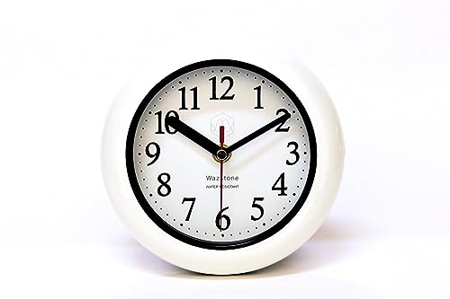 Perfect White Shell Water Resistant Clock, Quiet Non-Ticking Sweep Movement, 6.5' in Diameter, ABS Glass Front, Flexible Options to Hang or to Stand. Withstand Water Vapor and Moisture.