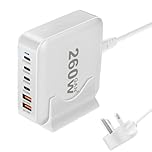 260W USB C Charger Block GaN III USB Desktop Charging Station 6 Ports QC4.0 Fast Charging Station Hub+PD 100W Type C Laptop Charger Adapter Compatible with MacBook Pro Laptop Tablet and Phone