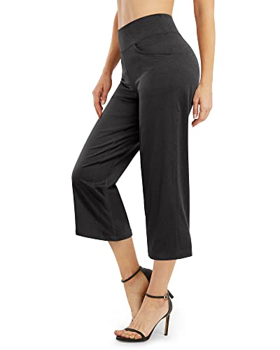 Image of Promover 14 inch /21 inch /23 inch /25 inch Inseam Capri Pants for Women Wide Leg Yoga Cropped Pants with Pockets Loose Casual Summer Pant