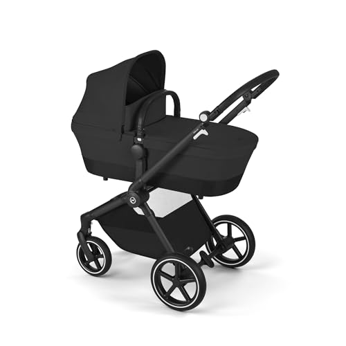 Image of Cybex EOS 2-in-1 Stroller - Bassinet Stroller Converts to Toddler Stroller with One-Hand Recline - Bassinet and Toddler Seat Included, Reversible & Travel System Ready, Moon Black