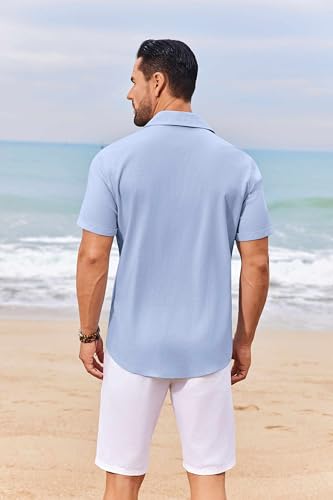 COOFANDY Mens Casual Linen Shirt Short Sleeve Button Down Shirt Summer Beach Shirts with Pocket3