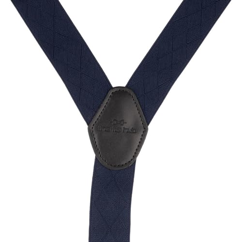 Image of The Tie Hub Suspenders for Men | Blue Geometric Slim Clip-On Y-Back Elastic Braces | Adjustable 1.25 Inch | Formal Wedding Office
