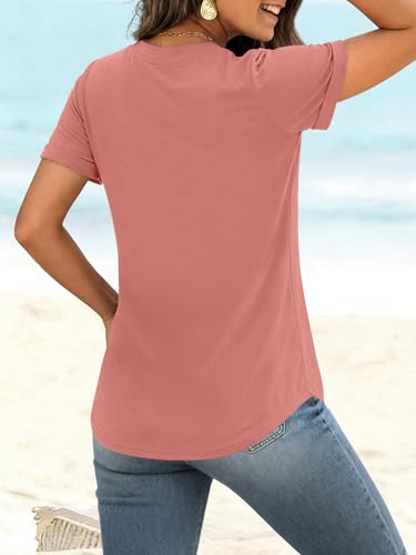 Image of ANRABESS Womens Short Sleeve V Neck Tops Summer Casual T-Shirts Blouses 2026 Spring Trendy Beach Vacation Clothes