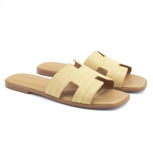 Image of AprCoco Women's Flat Sandals Dressy Classic H-Band Flats Sandals Summer Beach Vacations Slide Sandals