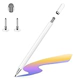 タッチペン 2in1 全機種対応 スタイラスペン 充電不要 高感度 静電容量式タッチスリーン対応 円盤型ペン先 磁気キャップ 高感度交換用ペン先付き (2ディスク＋1導電繊維付属) （ホワイト） image