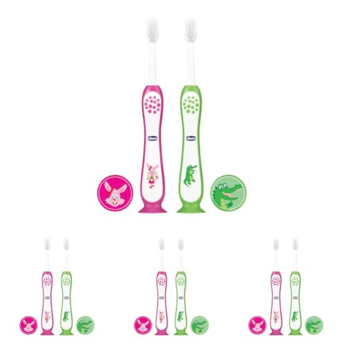 Image of Chicco Toothbrush Set Pink + Green 3Y-8Y (Pack of 4)