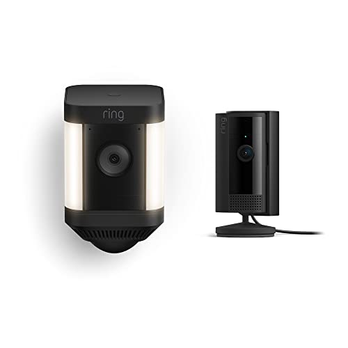 Image of Ring Spotlight Cam Plus Battery, Black with All-new Ring Indoor Cam, Black