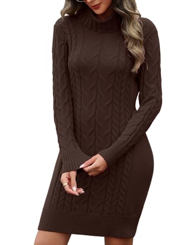 heekpek Vestito Donna Elegante Invernale Maniche Lunghe Autunno Abito Donna Invernale Collo Alto Elasticizzato Abito in Maglia Curvy, Marrone, S