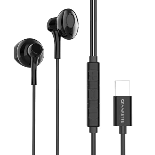 Image of Amkette Trubeats M11 Type C Earphones with Mic, 14mm Dynamic Drivers, 3 Button Control, AI Assistants, Ergonomic Earbuds Compatible with Smartphones, Tabs & Laptops, Type C Headphones,1.2m Cable Black