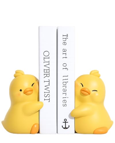 Sujetalibros de resina anticaída con forma de pato para organizar baldas inestables 2