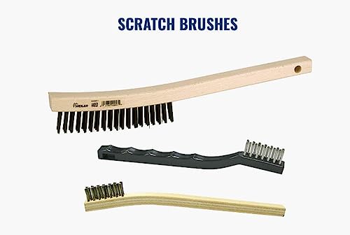Image of Weiler 44064 0.012 inch Wire Size, 5 inch Brush Length, 10 inch X 1-1 /8 inch Block Size, 4 X 16 No. of Rows, 302 Stainless Steel Bristles, Hardwood Block, Shoe Handle Scratch Brush (Pack of 12)