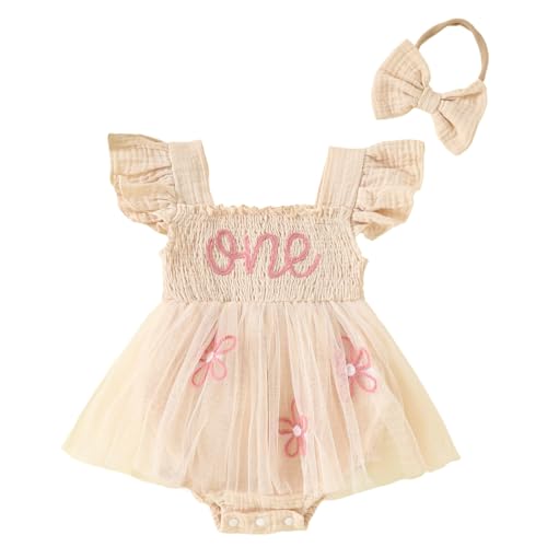 Baby Girl 1st Birthday Clothes One Year Old Ruffled Tulle Romper Dress Long Sleeve Bodysuit Cake Smash Outfit