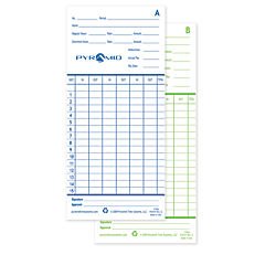 Pyramid Time Systems 42415 Genuine and Authentic Time Cards for 2500, 2600 & 2650 Auto Aligning Time Clocks, 100/Pk, Teal/Orange