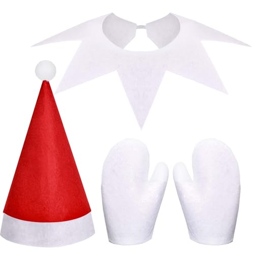 Kuscul 3 Pcs Christmas Elf Costume for Women Men Red and White Female Elf Accessories for Halloween Christmas Party Accessories