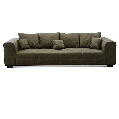 CAVADORE Big Sofa Mavericco inkl. Kissen / XXL-Couch mit tiefen Sitzflächen und modernem Design / 287 x 69 x 108 / Lederoptik dunkelgrün CAVADORE Big Sofa Mavericco inkl. Kissen / XXL-Couch mit tiefen Sitzflächen und modernem Design / 287 x 69 x 108 / Lederoptik dunkelgrün
