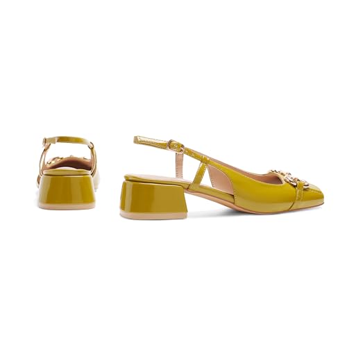 Image of Slingback Mary Jane Heels for Women Low Block Heel Closed Square Toe Pump Shoes Heels Classic Daily Office Dressy Shoes