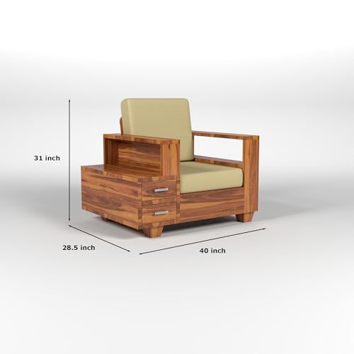 Image of Solid Sheesham Wood 5 Seater Sofa Set | Five Person Sofa with Drawer Storage | 3+1+1 Wooden 5 Seater Sofa Set for Living Room Home Decor (Design 26)