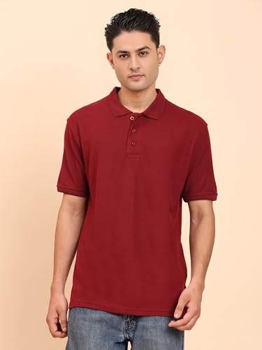 Image of Men's 100% Cotton Polo T-Shirt - Solid Plain Short Sleeve Tee with Classic Collar for Everyday Casual & Smart Wear