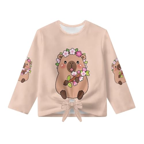 Ystardream Girls Long Sleeve Shirts Crewneck Winter Tops with Tie Hem Fall Clothes