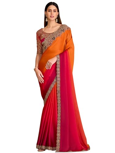 Image of AKHILAM Women's Satin Sequence Embroidery Saree With Unstitched Blouse Piece(SNDLWOD1601 TFH Parent)