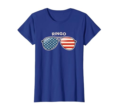 Ringo, WA Vintage US Flag Sunglasses T-Shirt, Women, Royal Blue, Small