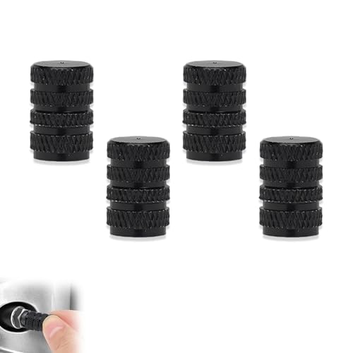 Dust Caps for Car Tyres, Car Tyre Valve Caps Black Car Dust Cap 4PCS Tire Valve Stem Caps, Universal Aluminum Tyre Dust Caps with Rubber Ring Dust Cover for Cars, Bike and Bicycle, Trucks, Motorcycles